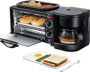 Breakfast Machine, Three-in-One Multifunctional Breakfast Machine, with Toaster, Frying Pan, Coffee Machine, 1100w, Dual Heating Tubes, 100~230°C Temperature Control, Suitable for Small Kitchens