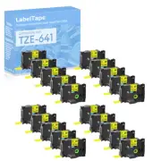 20PK TZ-641 Tze-641 18mm Black on Yellow Label Tape For Brother P-touch PT-D400