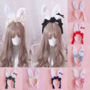 Lolita Headband Fluffy Bunny Ear Headwear Hair Accessory Princess Cute Retro