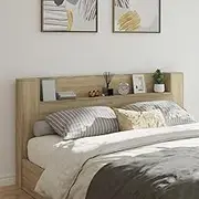 Headboard Cabinet, Storage Bed Headboard Beds Head Frame with LED Sonoma Oak 200x16.5x103.5 cm