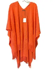 NWT Do Everything In Love Open Front Poncho Fringe Coral Pink Crochet OSFA