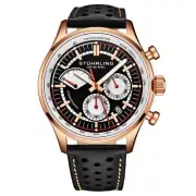 Stuhrling Original 934 03 Tachymeter Date Quartz Black Leather Mens Watch