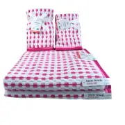 Caro Home 100% Cotton 6 Pc Set Bath & Hand & & Fingertip Towels Pink & White New