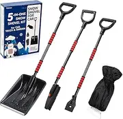 Snow Shovel Kit Removal Tools - 5 in 1 Foldable Car Snow Shovel + Snow Brush + Ice Scraper + Glove + Mini Ice Scraper, Portable Emergency Snow Remover Shovel Set for Car Truck Camping Outdoor