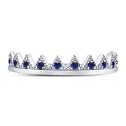 14kt White Gold Round Blue Sapphire Chevron Stackable Band Ring 1/10 Cttw