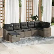 7 Piece Garden Sofa Set with Cushions Grey/Black Poly Rattan vidaXL