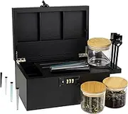 Premium Large Bamboo Box with Combination Lock,Storage Decorative box,Storage Lockbox Set with Plentiful Accessories 3 Jars & 3 Brushes&4 Tubes,Removable Tray,Detachable Compartment,Elegant Black