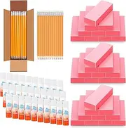 Trandraft 120 Pcs School Supplies Include 60 HB Yellow Pencils with Erasers 30 Glue Sticks 30 Pink Erasers for Classroom Teacher Supplies Party Favors Back to School Essentials