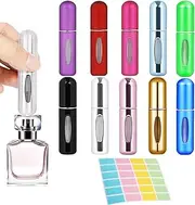 MYTOAU 10 PCS Mini Perfume Atomizer Bottles And 24PCS Classified Label Sticker,Portable Size Spray Container,5ml Refillable Travel Bottle,Refillable Pump for Traveling and Outgoing