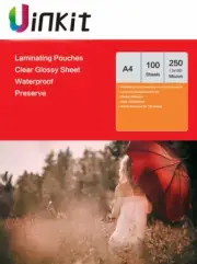A4 Hot Laminating Pouches Clear Thick Film 250 Micron 125x2 - 100 Sheets Uinkit