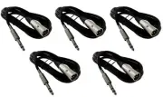 5x PACK 15FT XLR 3Pin Male to 1/4" Stereo TRS Plug Mic Microphone Cord Cable