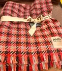 ANTA THROW SCOTLAND MARINO PLAID 100% WOOL THROW BLANKET RED ORANGE New
