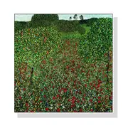 50Cmx50cm Field Of Poppies By Gustav Klimt White Frame Canvas Wall Art