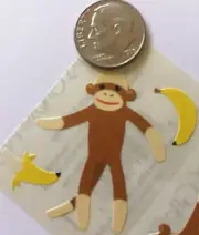 SOCK MONKEY Stickers(6pc)Mrs. Grossman's•Animal•Toy•Stuffed Animal•Jungle•Climb•