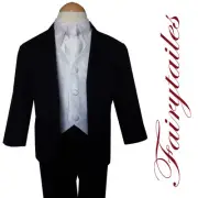 G212 Gino Black Tuxedo Tux Suit White Vest &Tie Baby to Teen