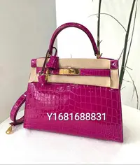 在飛比找Yahoo!奇摩拍賣優惠-專櫃正品 HERMES KELLY 28 L3紫色 金扣 鱷