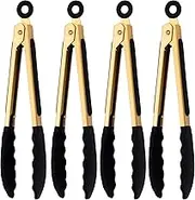 Mafier 4-Piece Kitchen Food Tongs 7" Mini Silicone Serving Tongs with Firm Sealed Non Stick Rubber Tips & Silicon Coated 18/8 Stainless Steel Handle and Smooth Locking