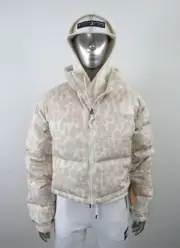 Womens The North Face Printed Nuptse Short Crop 700-Down Jacket - Grey Leopard