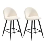 Oikiture 2x Bar Stools White Boucle Dining Chairs