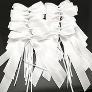 FQTANJU 30 pcs Delicate Wedding Pew End Bowknots Ribbon Bows Cars Chairs Decorations. (White)