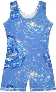 [FRODOTGV] Blue Carnation Flowers Leotards for Girls Gymnastics Soft Tumbling Outfit for Training, Yoga, Tumbling