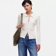 Madewell Snap-Front Cardigan Top Women's XL Ivory White