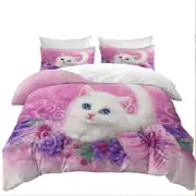 Pink Present White Kitten with Grapes Quilt Cover