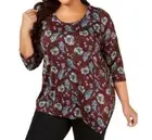 NY Collection Womens Plus 1X Mauve Paisley 3/4 Sleeve Asymmetrical Top NWT G54