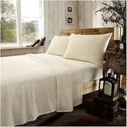 Plain Fitted Sheets King Size- Brushed Cotton Fabric Bottom Sheet with Elasticated Corners- Hotel Quality Bedding Flannelette Sheets- Cream