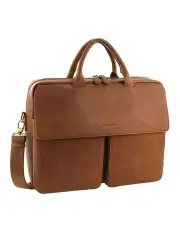 [PIERRE CARDIN] Leather Classic Messenger/Computer Bag in Cognac