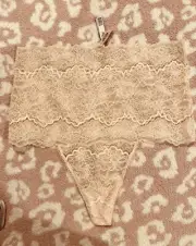 VICTORIA’S SECRET HIGH WAIST LACE THONG BLUSH PANTIES STRETCH NEW TAGS XL BRIDE
