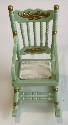 Miniature Dollhouse Rocking Chair Green & Gold Hand Painte Timber 1:12th Scale