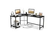 Giantex L-Shaped Computer Desk Corner Home Offic Desk Writing Workstation w/Charging Station & CPU Stand, Black