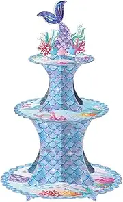 Mermaid Cupcake Tower - Mermaid Tail Decor 3 Tier Serving Tray Table Display Stand for Dessert,Colorful Under The Sea Food Display Stand for Cupcakes, Snacks, Appetizers, Candy Pochy