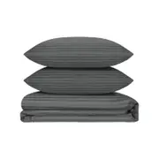 LINENOVA 1800TC Striped Comfort Quilt Cover Set - Double,Black