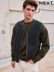 Slate Grey Wool Blend Fleece Gilet (N78162) | $33