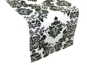 36 Black White Flocked Taffeta Damask Table Top Runners Wedding Tablerunners