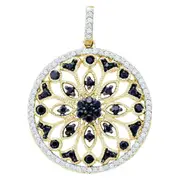 14k Yellow Gold Round Black Diamond Circle Pendant 1/2 Cttw