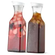 Plastic 50 Oz Water Carafe with Flip Top Lid, Set of Square Base Juice 2