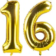 40 Inch Gold 16th Birthday Number Balloons 16st Foil Mylar Balloon for Anniversary Party Decoration