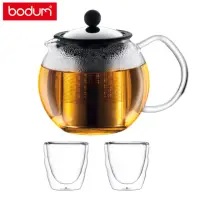 在飛比找momo購物網優惠-【Bodum】壓濾式茶壺-500cc/不鏽鋼蓋+雙層玻璃杯組