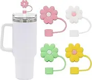 4Pcs 0.4in Diameter Cute Silicone Straw Covers Cap for Stanley Cup, Dust-Proof Drinking Straw Reusable Straw Tips Lids