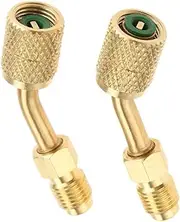 2Pcs R410A Brass Adapter 5/16 Female to 1/4 Male SAE for Mini Split System HVAC and Refriger Refrigerant Charging 45 Degree Angled Charging Vacuum Adapter