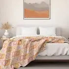 Retro Floral Tile Throw Blanket, Vintage-Inspired Cozy Blanket with Sunset Bloom