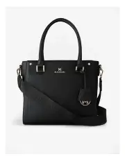 [Madison Accessories] Angie Medium 3 Compartment Satchel Bag + Monogram Strap in Black