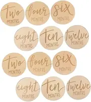 GLSTOY 12 Pcs Growth Month Card Wood Monthly Milestone Card Milestone for Boy Wooden Monthly Milestone Sign Double-sided Monthly Milestone Sign Wood Monthly Milestone Marker
