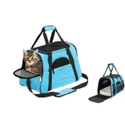 Pet Travel Bag with Hand Warmer Pocket Carrier for Dogs Cats Puppies-Light Blue
