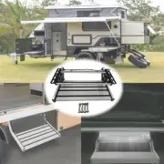 White LED Light Caravan Step Single Aluminium Manual Pull Out RV Foldable