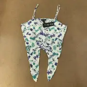 Timing Women's Size Large White Purple Floral Sleeveless Tie Front Crop Top NWT