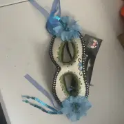 Day of The Dead DOD Blue half mask Women Gothic with Flowers
